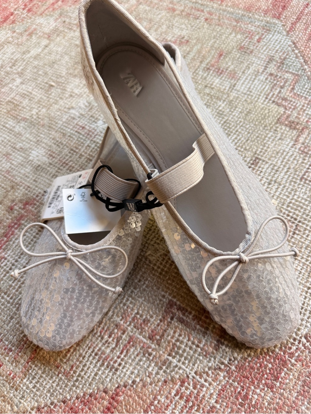 Zara Sequin Mary Jane Ballet Flats new